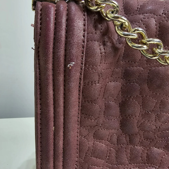 BCBG Paris Carmen Large Textured Leather Chain Shoulder Handbag Mauve Purple - Picture 15 of 15